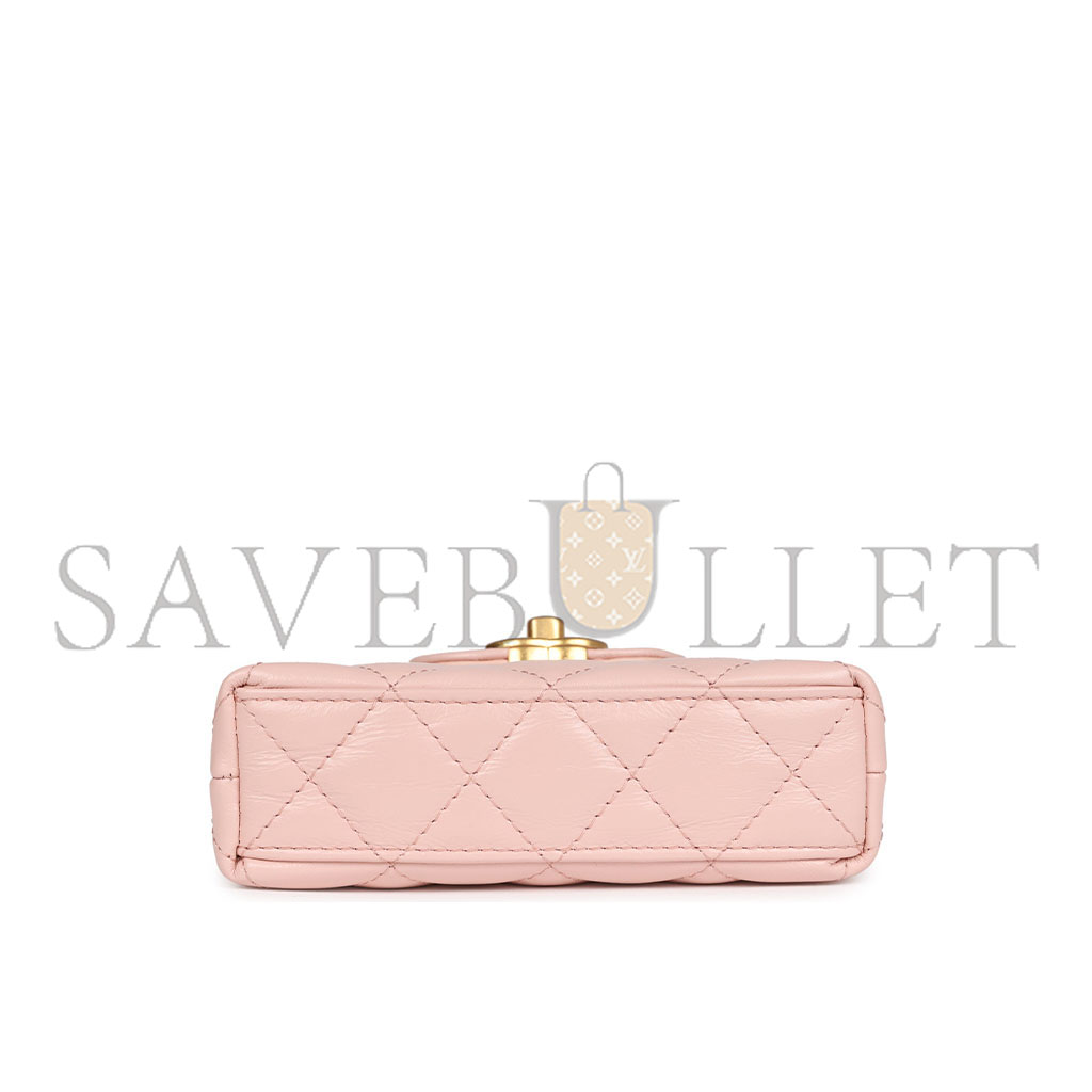 Ch*el master nano kelly shopper light pink shiny aged calfskin brushed gold hardware(12.5*8.3*4cm)